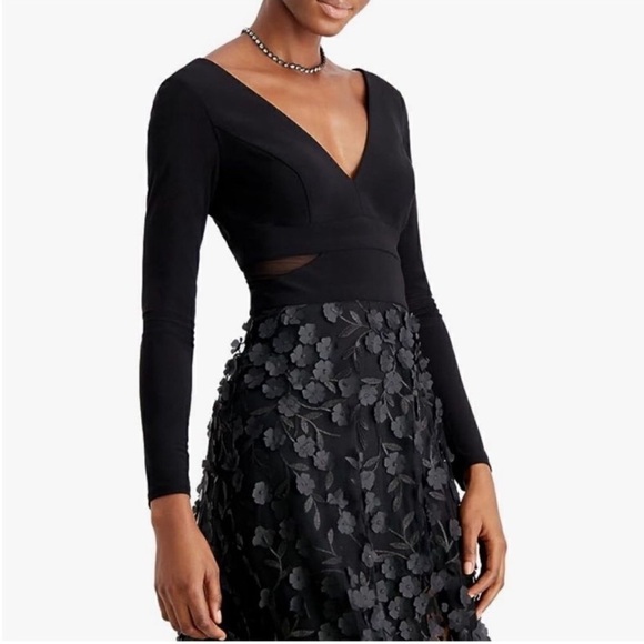 NWT Xscape Aurora 3D Floral Mesh Cutout Long Sleeve Gown Black Sz 4 - Picture 14 of 15
